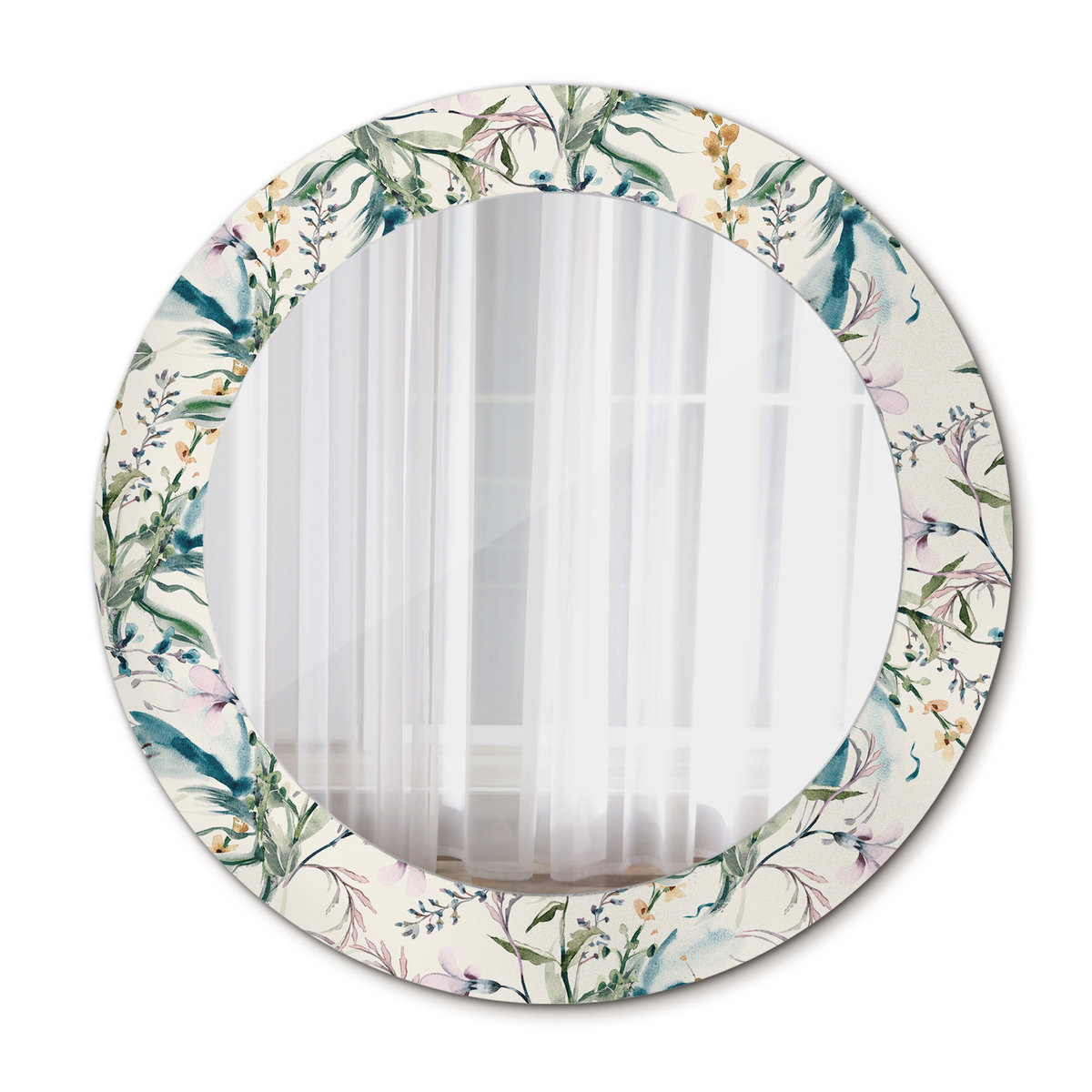 Okrągłe Lustro Ścienne Kwiaty akwarelowe 60cm