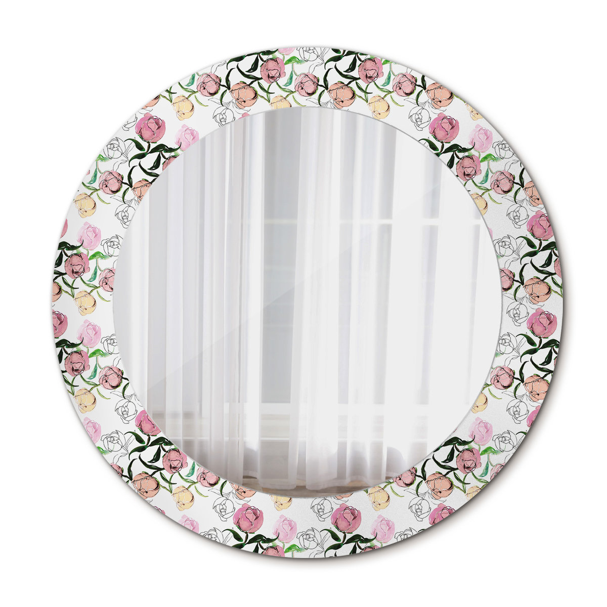 Piękne Lustro Ścienne Okrągłe Pąki piwonii 60cm