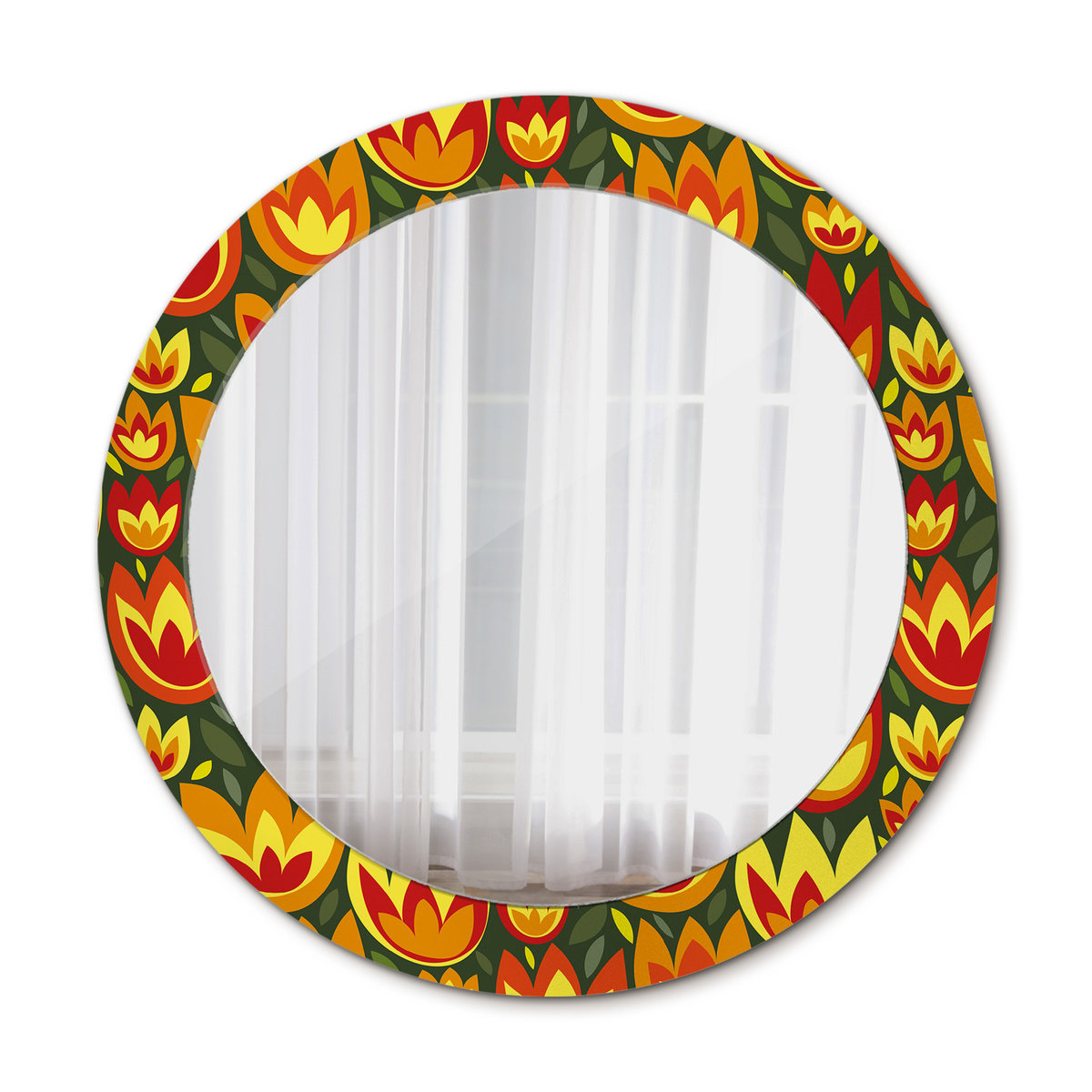 Nowoczesne Lustro Okrągłe Tulipany retro 70cm