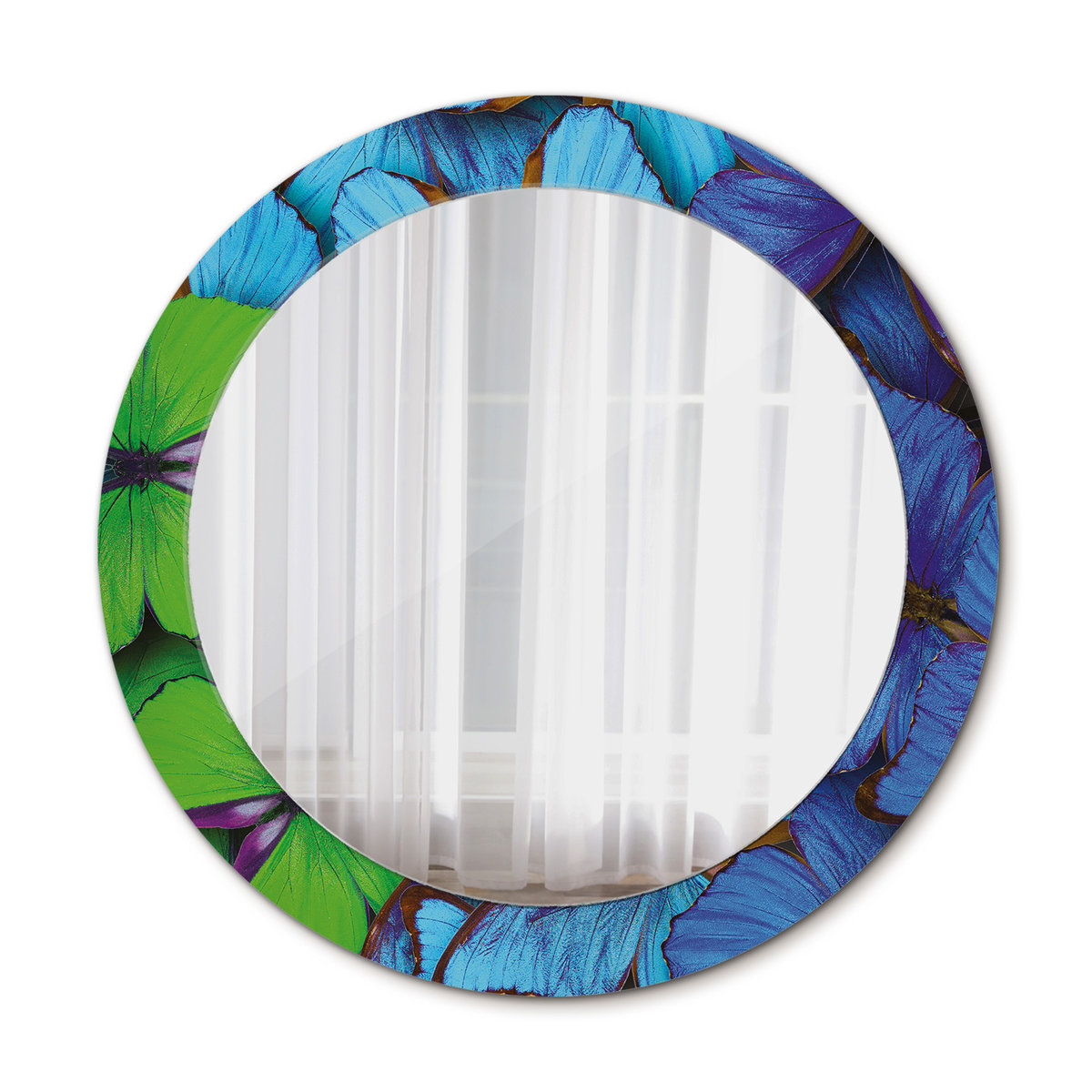 Nowoczesne Lustro Niebieski i zielony motyl 70cm
