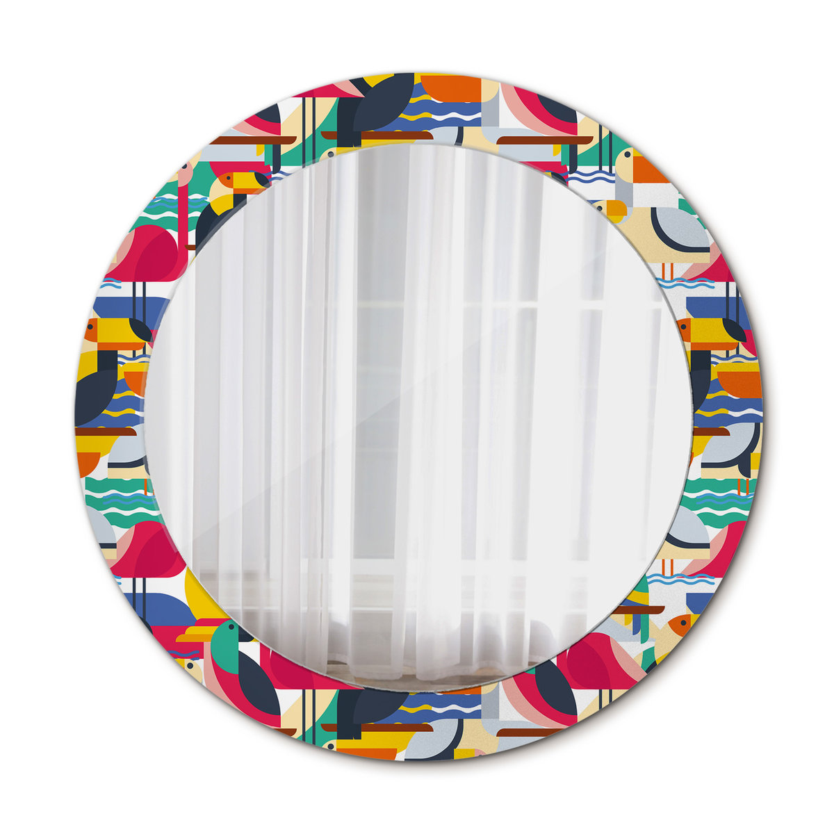 Lustro Okrągłe Geometryczne tropikalne ptaki 70cm