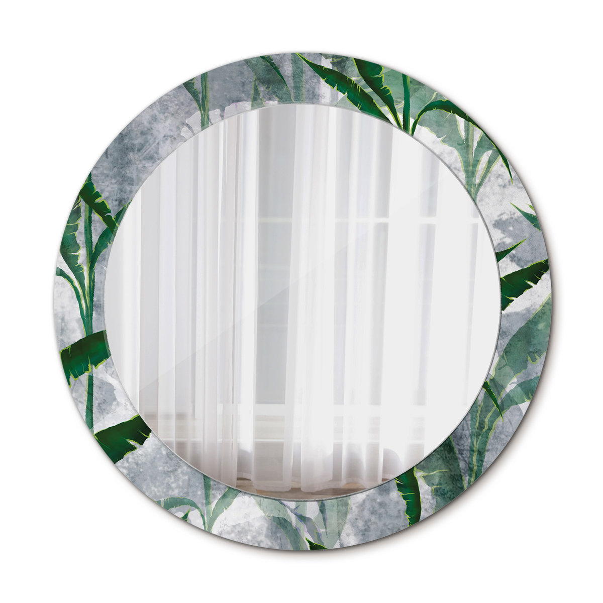 Nowoczesne Lustro Okrągłe Tropikalne liście 70cm