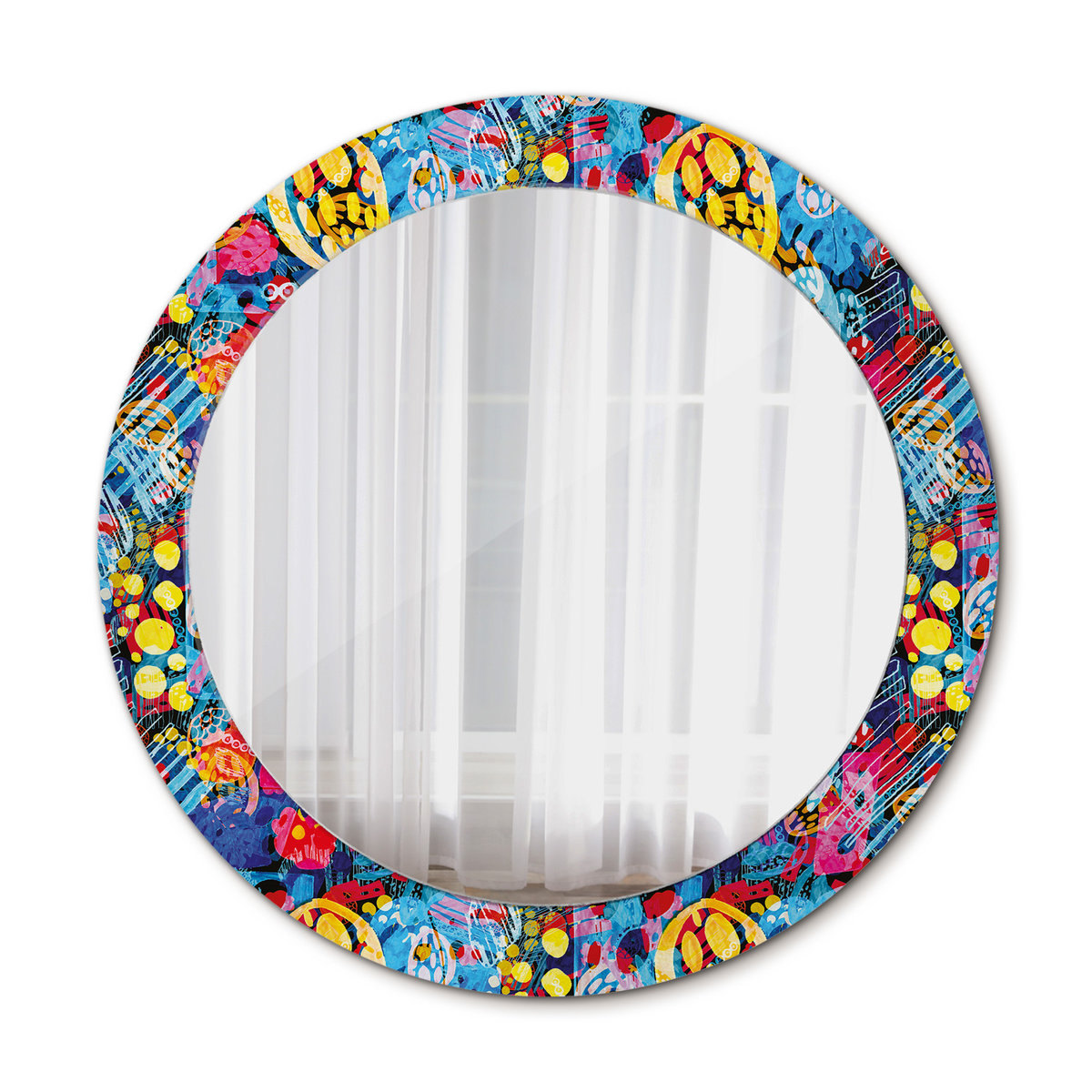 Nowoczesne Lustro Okrągłe Kolorowe bazgroły 70cm