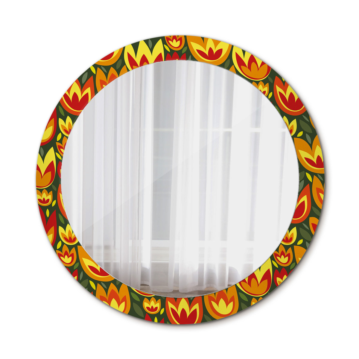 Nowoczesne Lustro Okrągłe Tulipany retro 80cm