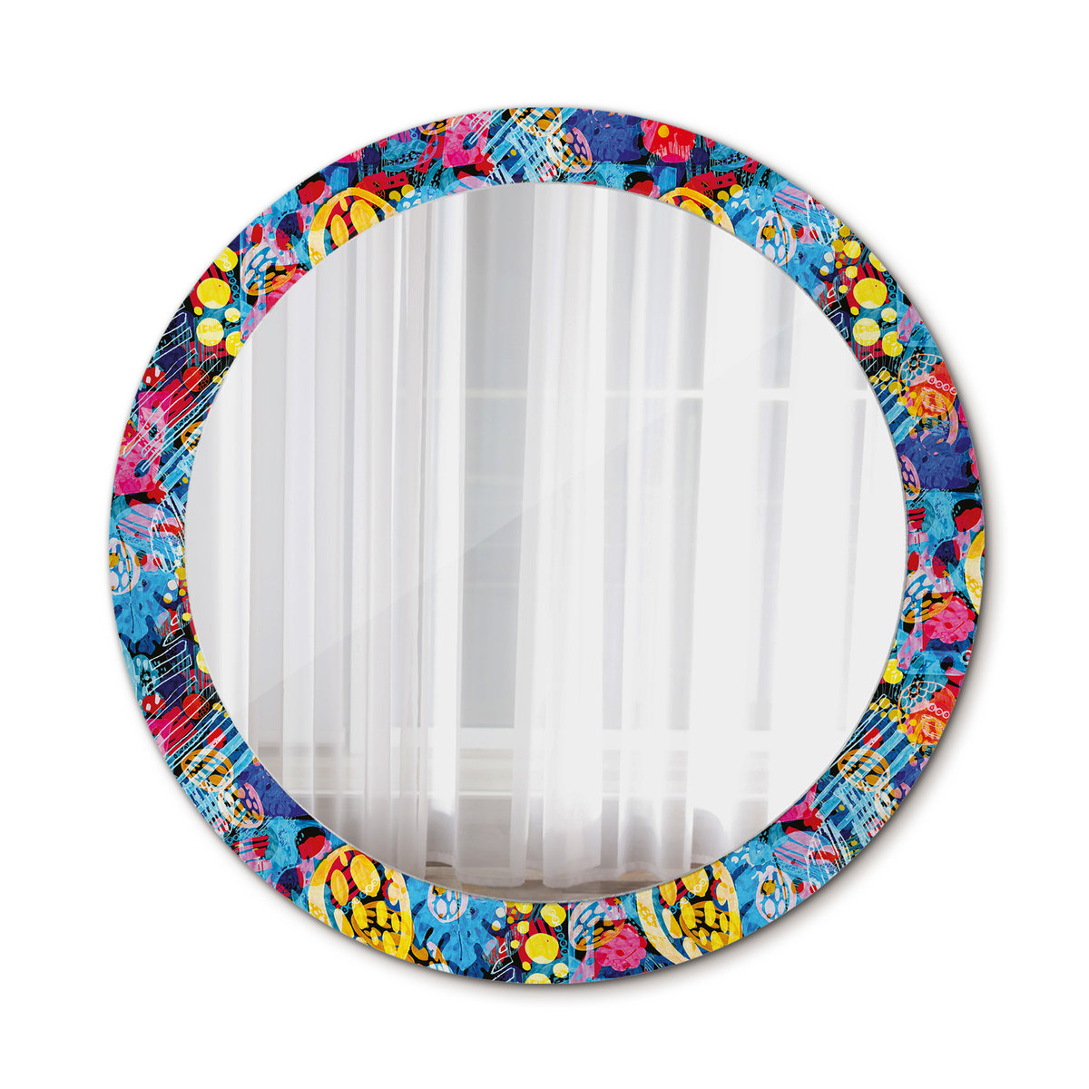 Nowoczesne Lustro Okrągłe Kolorowe bazgroły 80cm