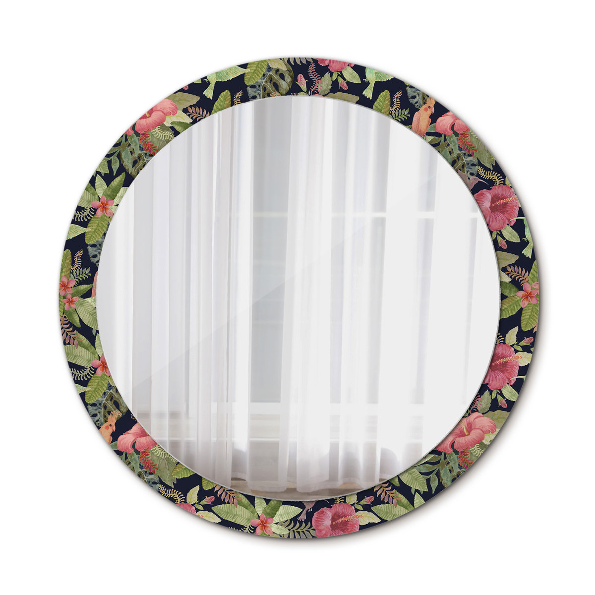 Nowoczesne Okrągłe Lustro Kwiaty hibiskusa 90cm