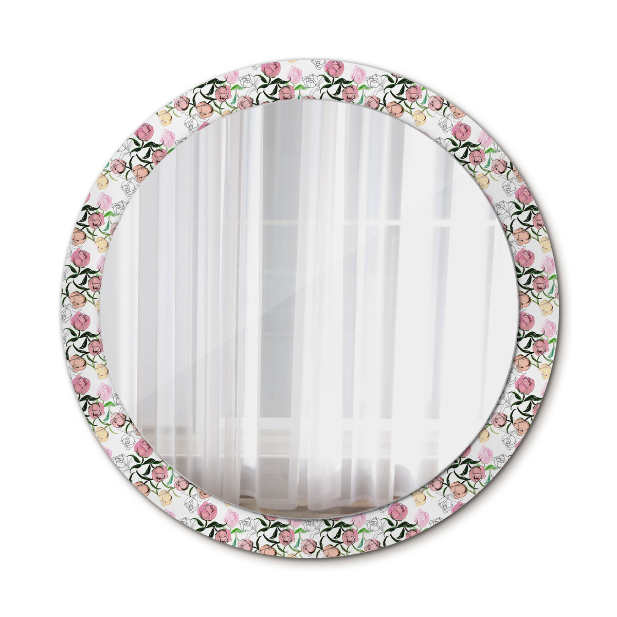 Piękne Lustro Ścienne Okrągłe Pąki piwonii 90cm