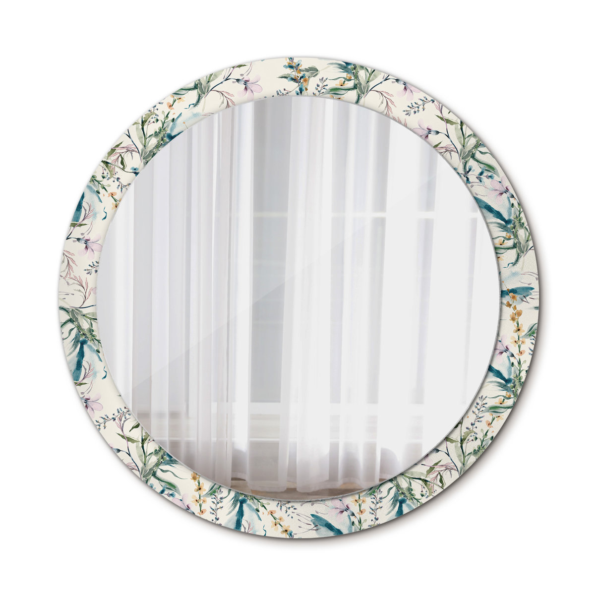 Okrągłe Lustro Ścienne Kwiaty akwarelowe 90cm
