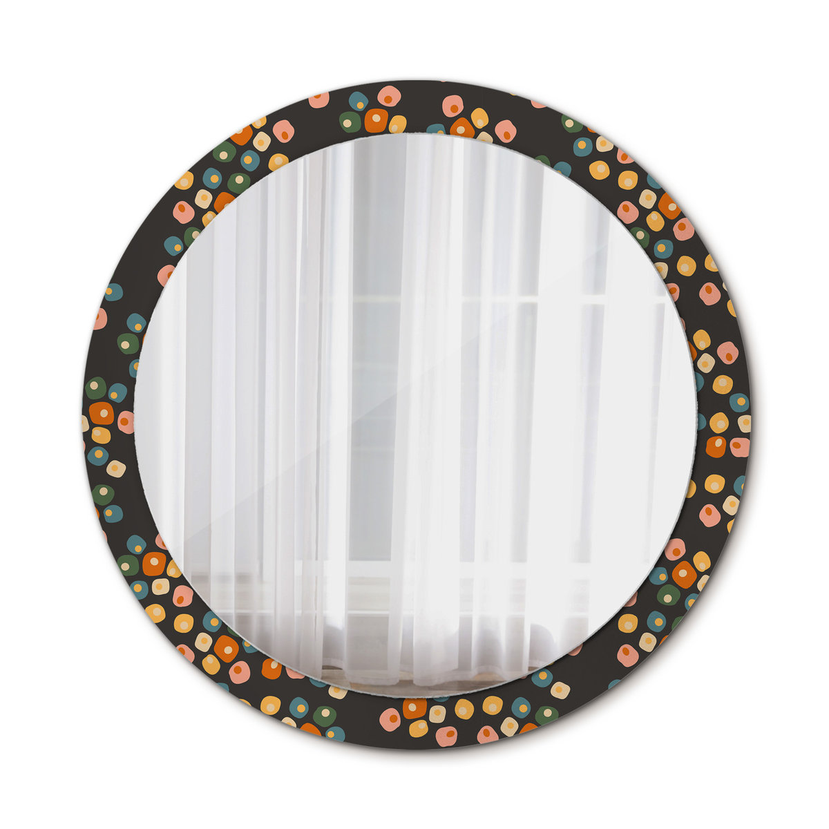 Piękne Lustro Ścienne OkrągłeKropki kwiatów 90cm