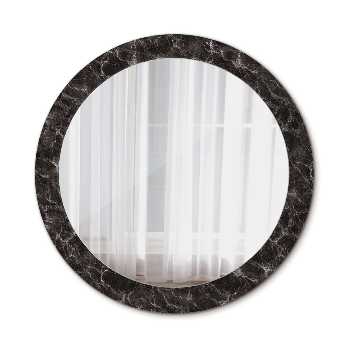 Piękne Lustro Ścienne Okrągłe Czarny marmur 80cm