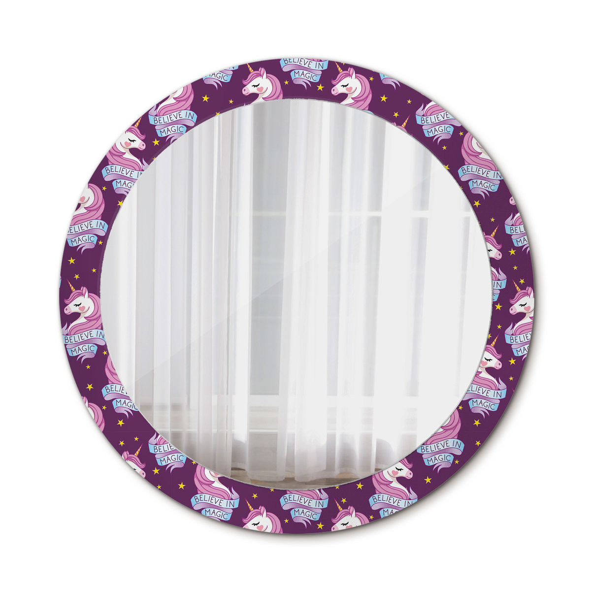 Okrągłe Lustro Łazienkowe Jednorożec gwiazdy 80cm