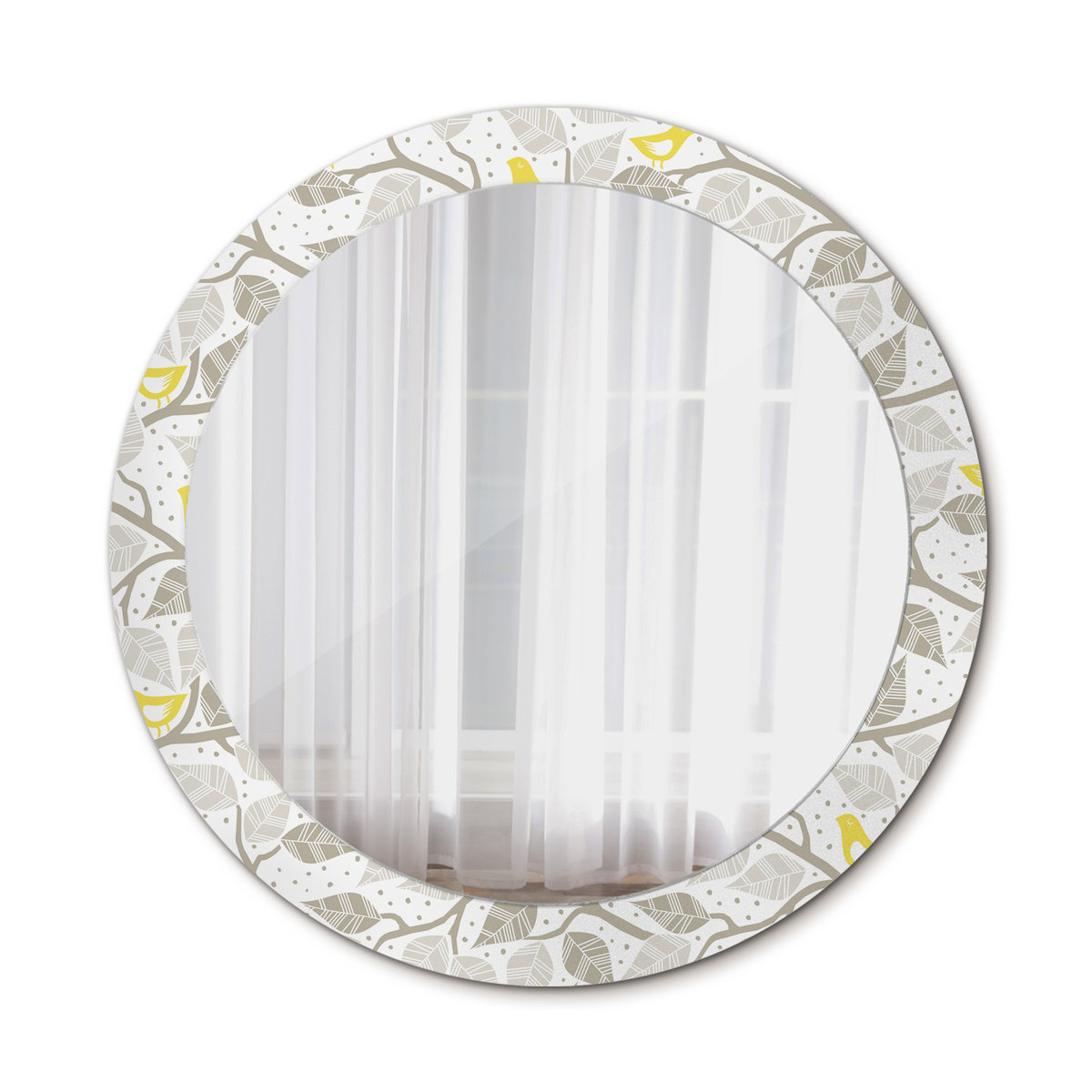 Okrągłe Lustro Żółte ptaki na gałęziach 80cm