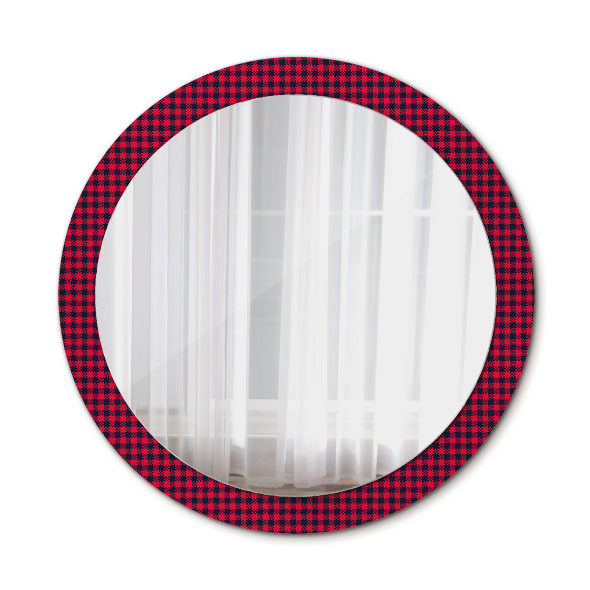 Nowoczesne Lustro Okrągłe Czerwona kratka 90cm