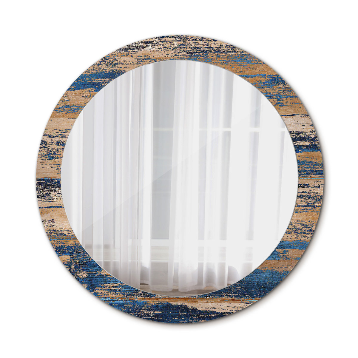 Okrągłe Lustro Ścienne Abstrakcyjne drewno 80cm