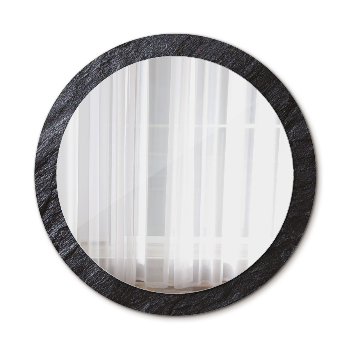 Piękne Lustro Ścienne OkrągłeCzarny kamień 90cm