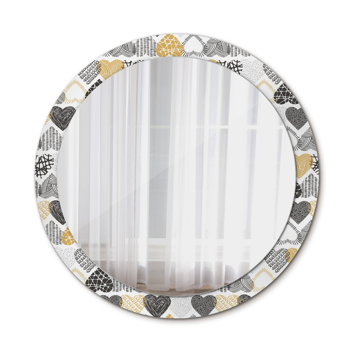 Nowoczesne Lustro Okrągłe Serca styl Doodle 90cm