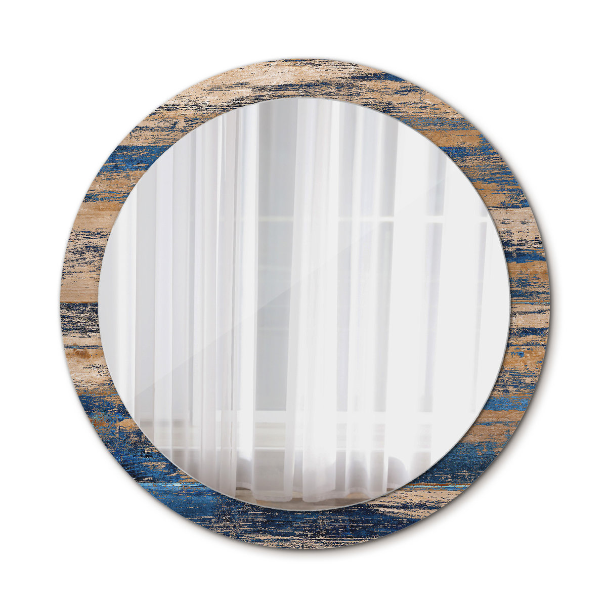 Okrągłe Lustro Ścienne Abstrakcyjne drewno 90cm