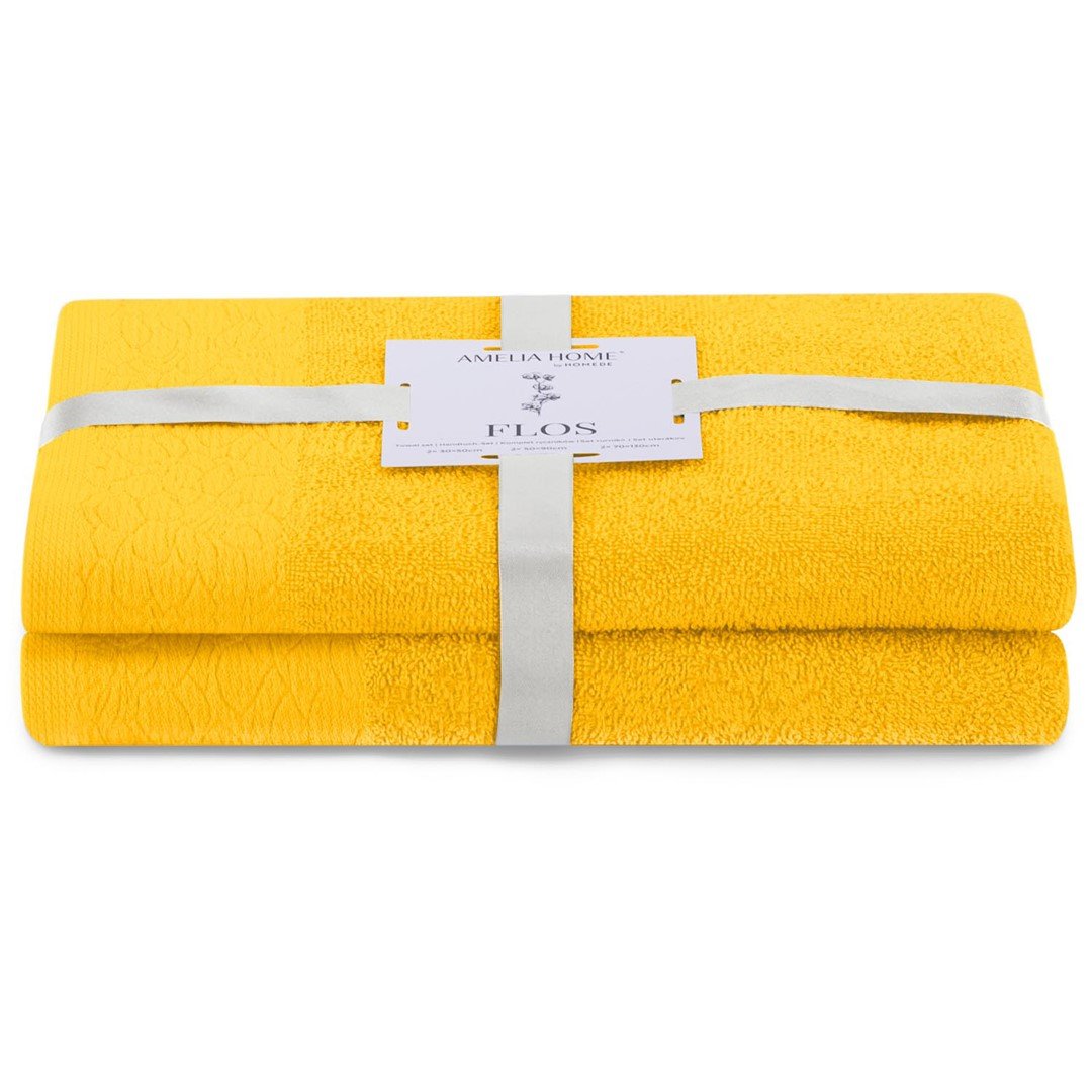 AmeliaHome, Ręcznik Flos żółty 50x90+70x130 cm