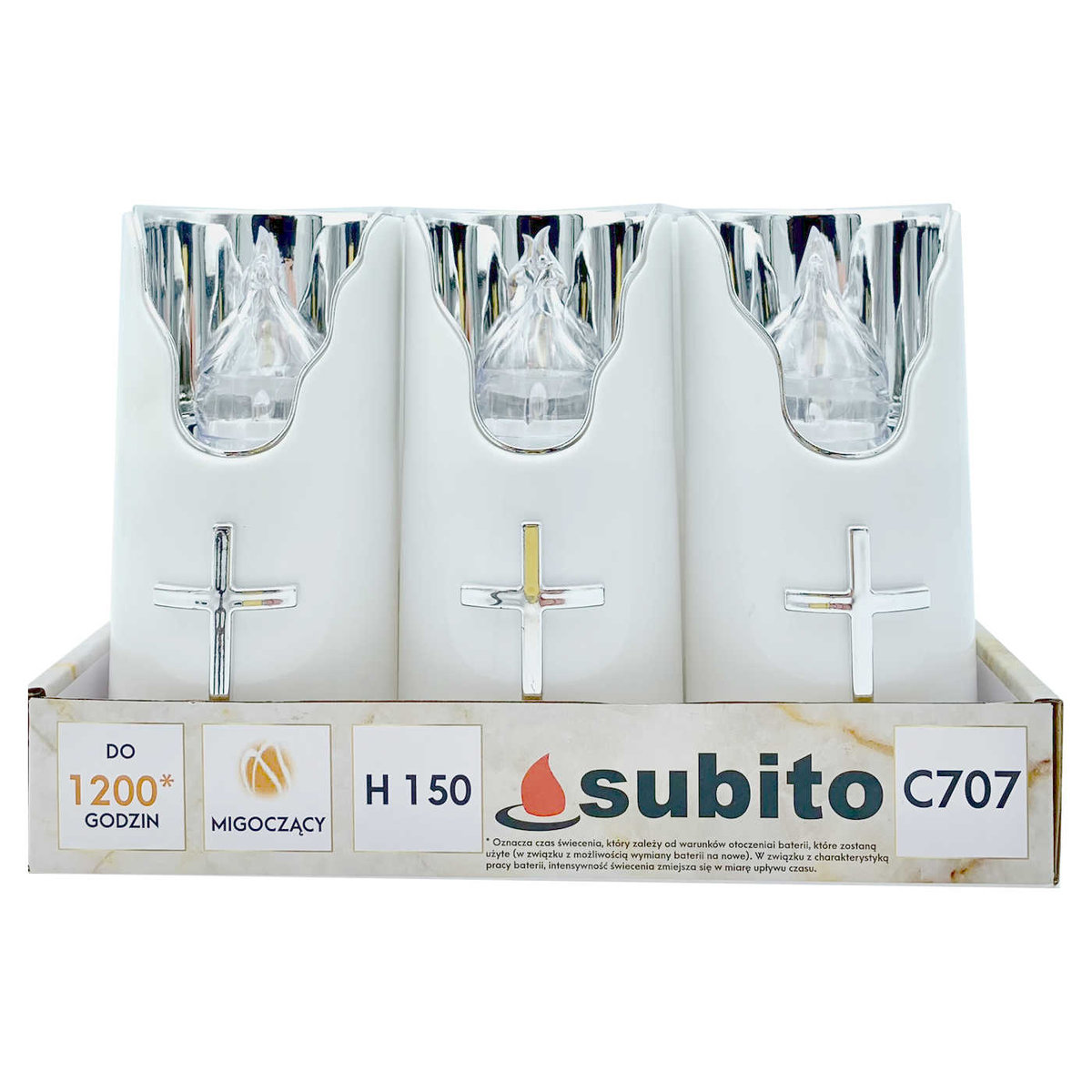 Wkłady Do Zniczy Led Subito C707 H150 6 Sztuk Srebrno-Biały