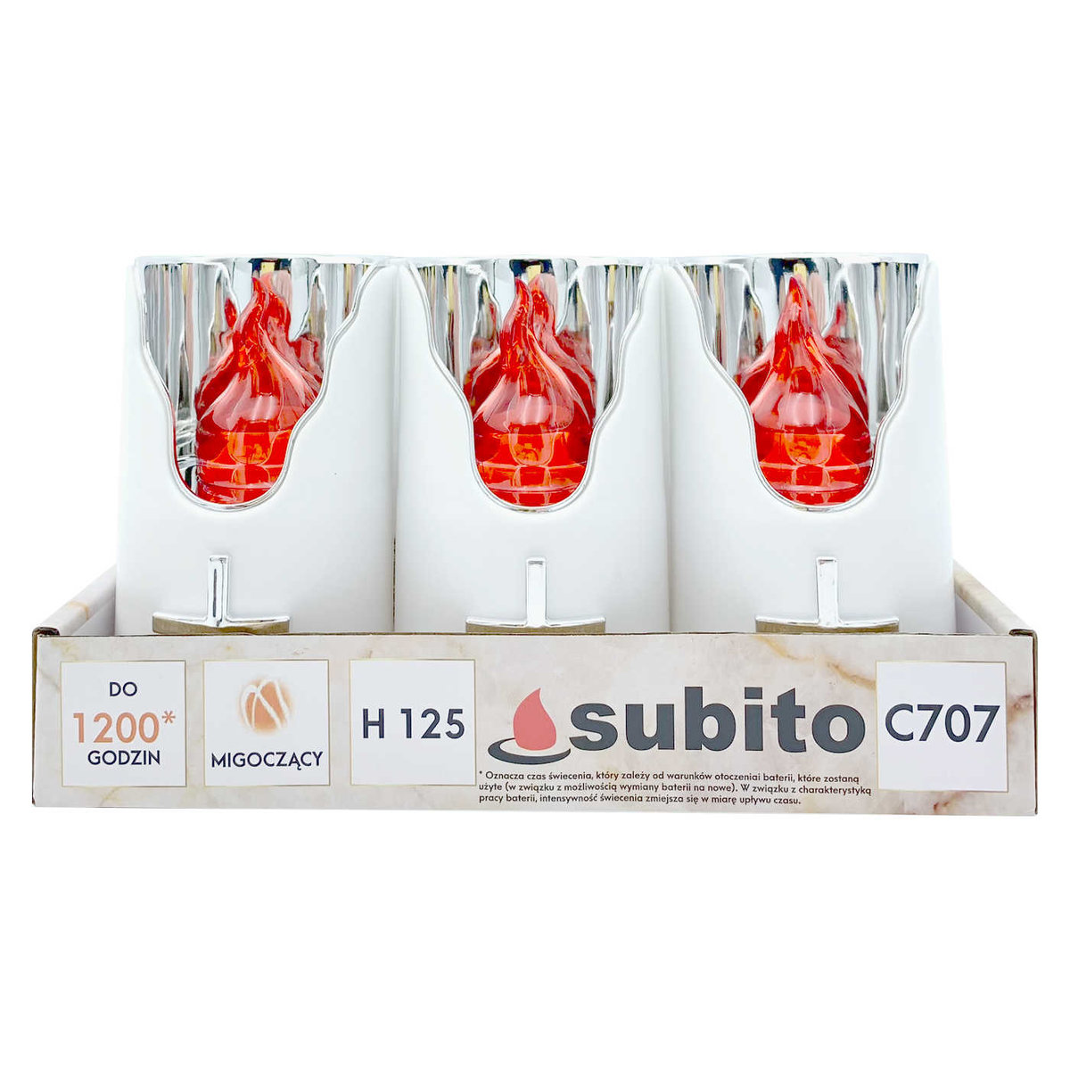 Wkłady Do Zniczy Led Subito C707 H125 6 Sztuk Srebrno-Czerwony