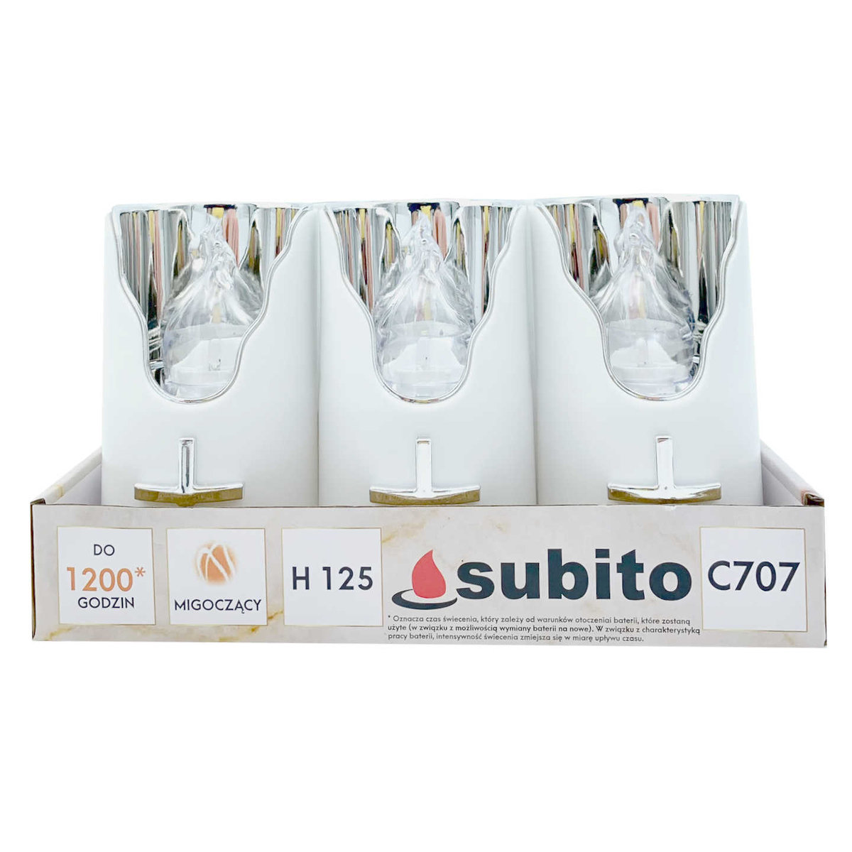 Wkłady Do Zniczy Led Subito C707 H125 6 Sztuk Srebrno-Biały