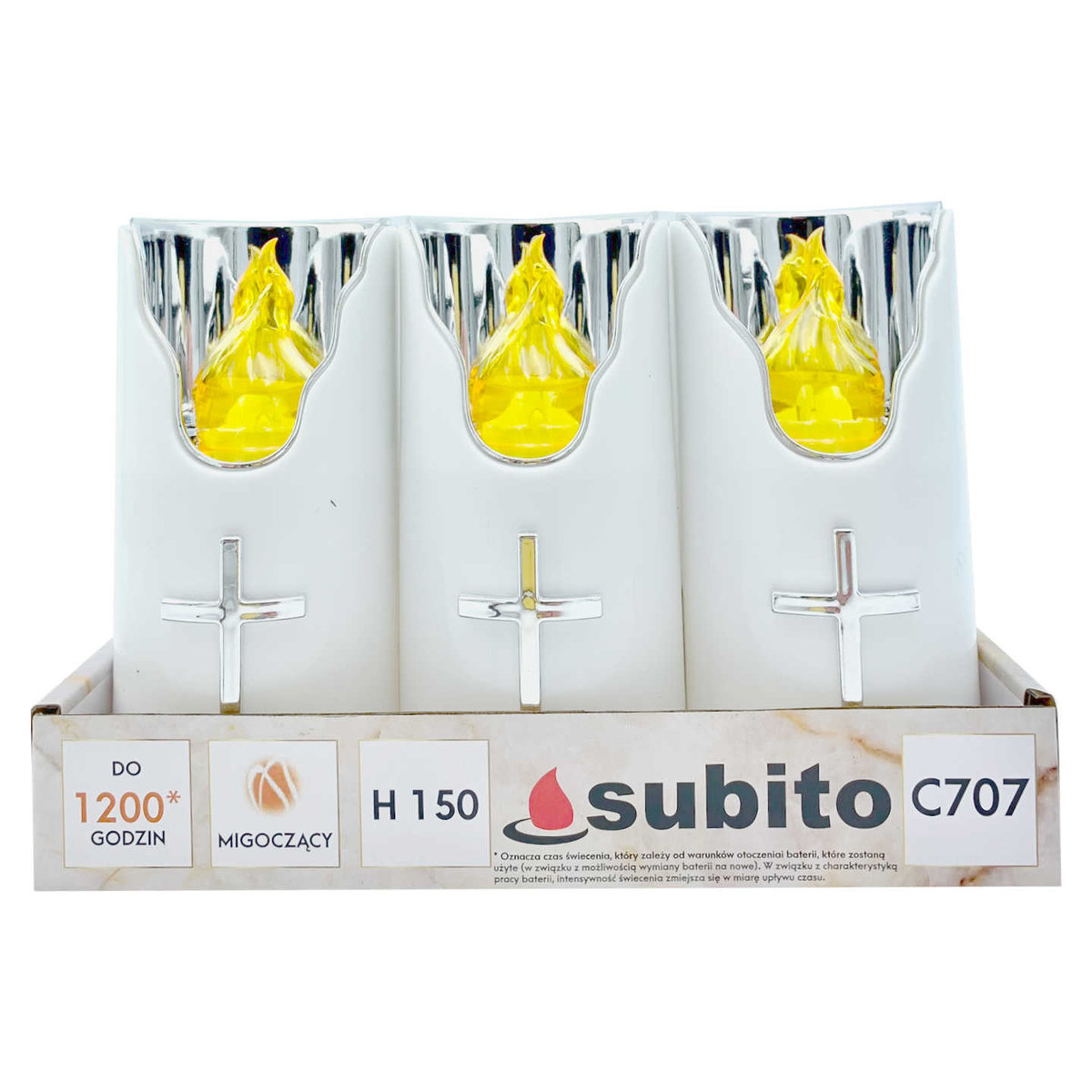 Wkłady Do Zniczy Led Subito C707 H150 6 Sztuk Srebrno-Żółty