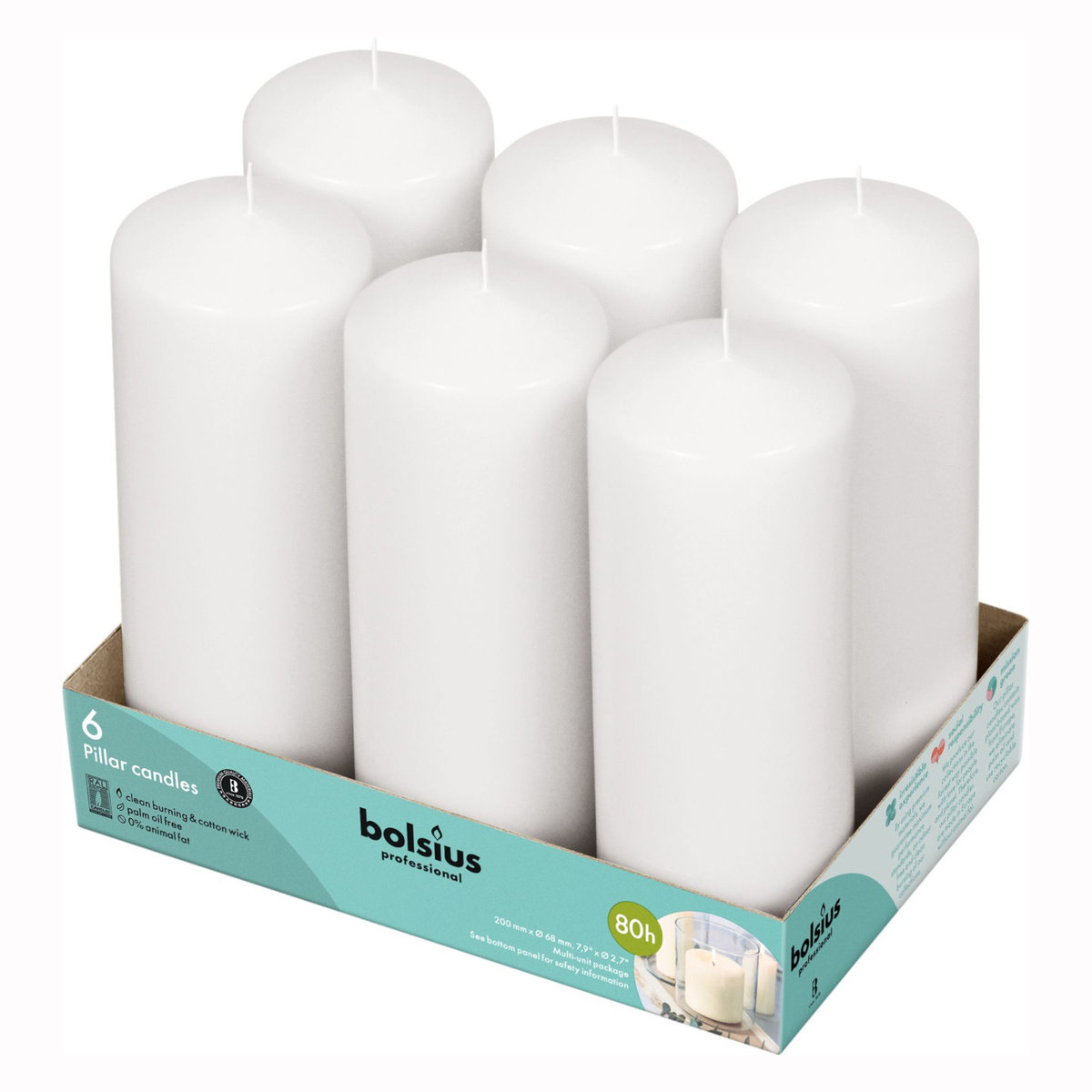 Świece Pieńkowe Bolsius 200/68Mm Białe 6 Sztuk