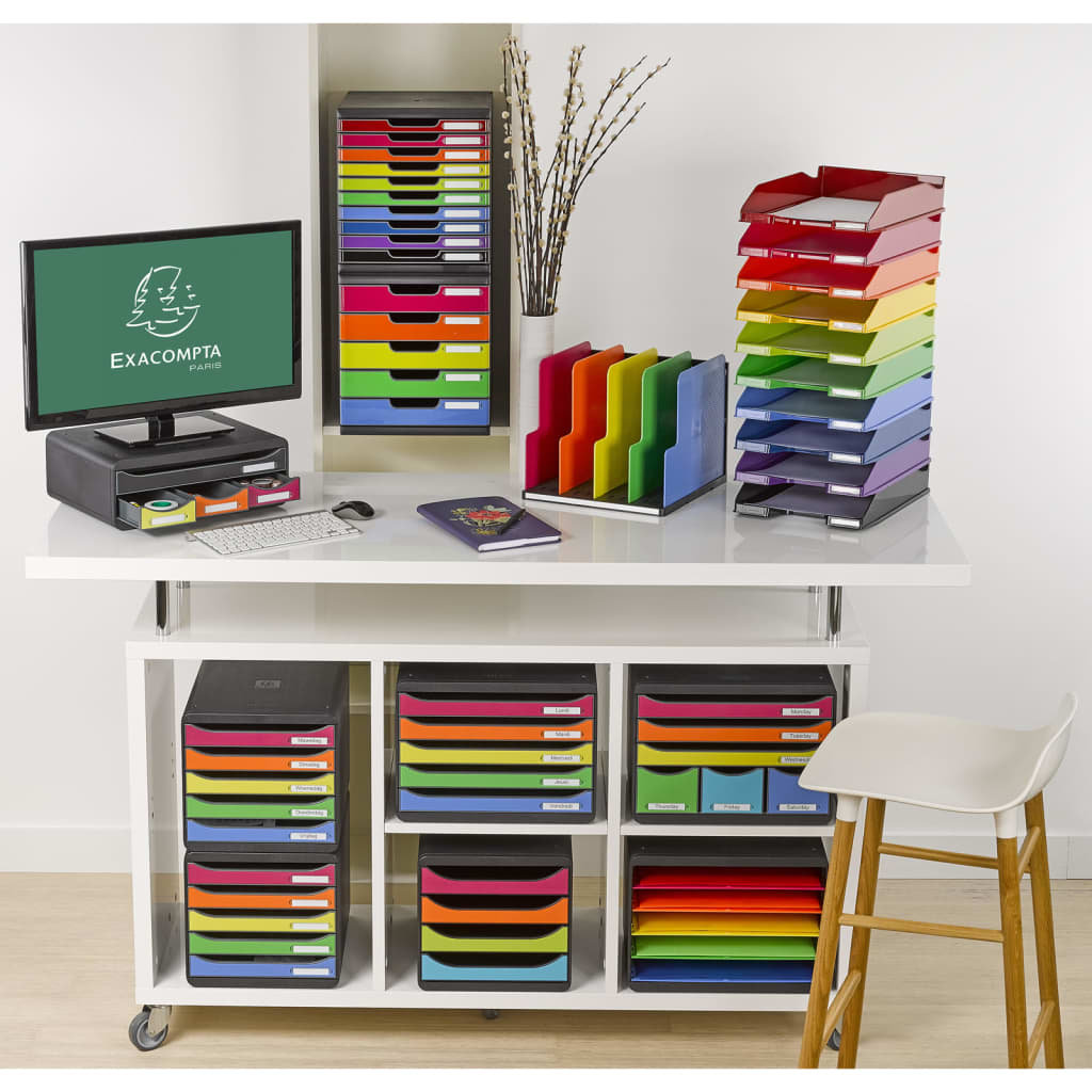 Exacompta Exacompta 310498D organizer Premium Big Box Iderama 4 szuflady o dużej pojemności pojemnik na dokumenty A4+ dla większej ilości miejsca na biurku szafka czarna| kolorowa 310498D