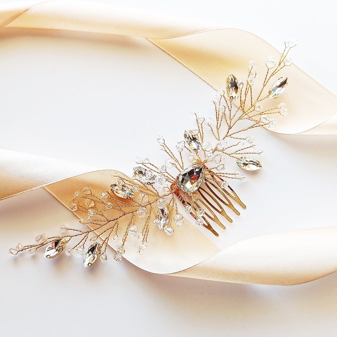 Kokonet, Złota Ozdoba Do Włosów, Ozdobny Grzebyk, Kryształki, 1 szt.