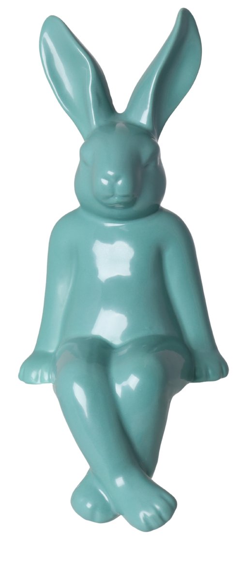 Królik siedzący, ceramiczny, matowy, zielony 33x14x14cm