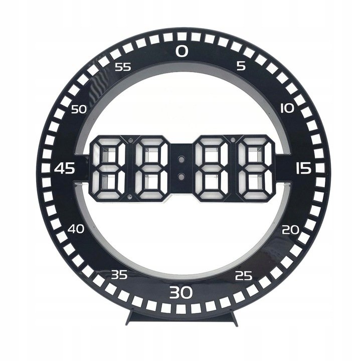 Zegar ścienny 3d LED  Cyfrowy DUŻY OKGRĄŁY LOFT Kipps - biały czarny