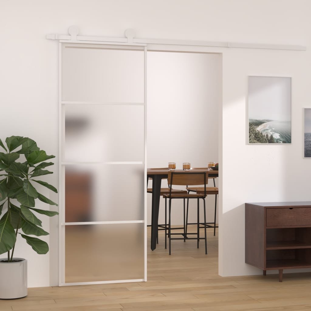 Drzwi przesuwne, matowe szkło ESG i aluminium, 76x205 cm, białe 151657 VIDAXL
