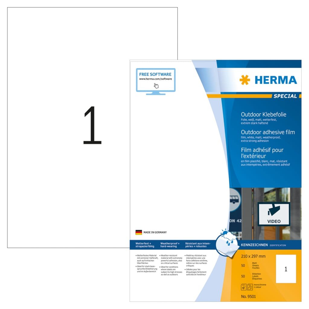 Herma Etik. A4 Outdoor Klebefolie wei 210x297 mm 50 St. - 9501