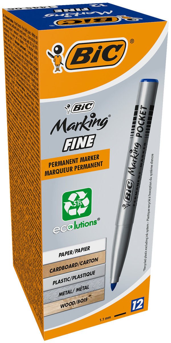 BIC Marking Pocket Permanent Marker (1 MM) 12 sztuki niebieska 1445 06