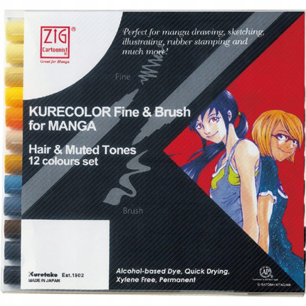 KURETAKE Pisaki Fine & Brush for Manga 12 kol HAIR