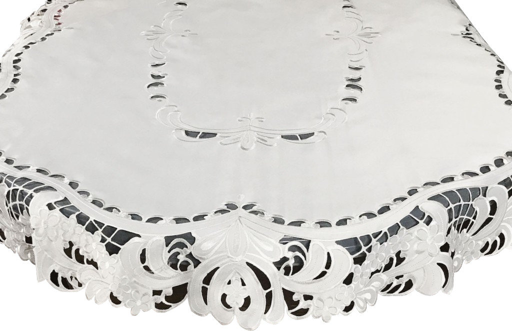 Obrus z haftem, 110x160, biały w kwiaty, OH-150-A
