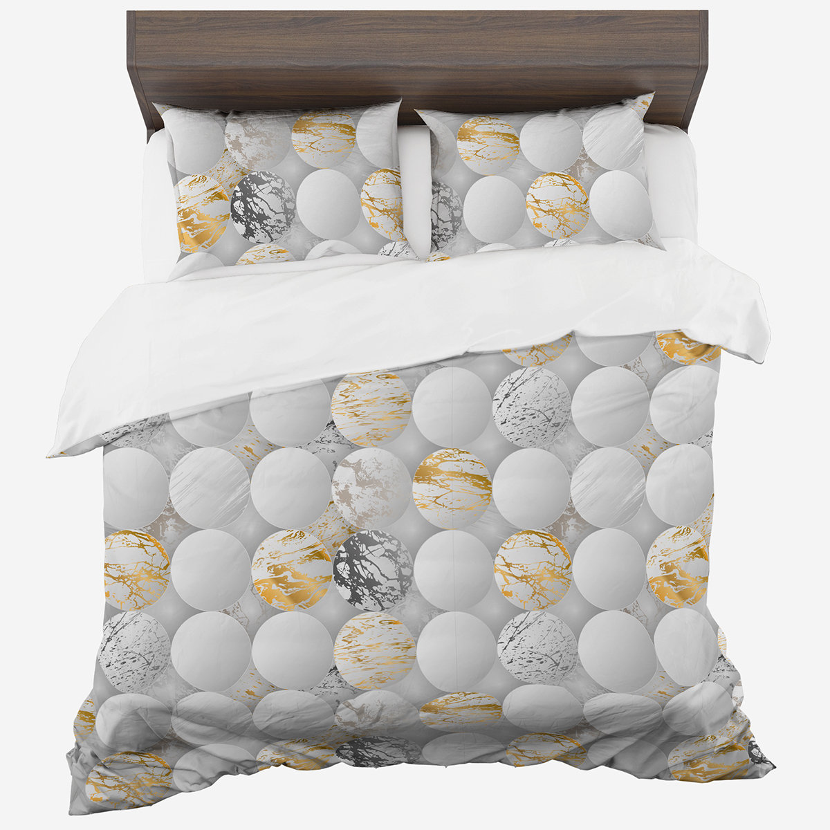 Pościel z bawełny syntetycznej, 160x200, szara geometryczna, PMCA-106, 3-częściowa