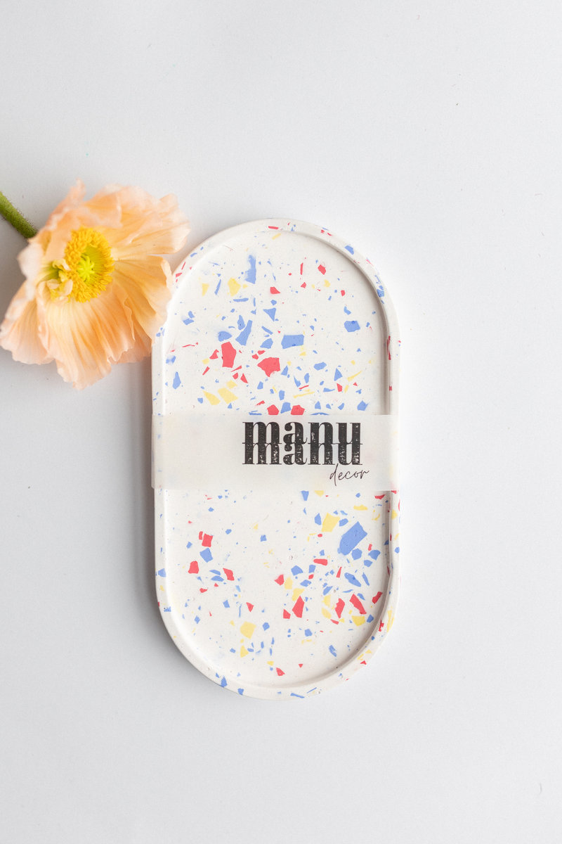 Taca dekoracyjna owalna terrazzo lastryko niebiesko-różowa