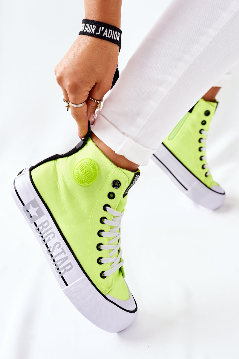 Wysokie Trampki Na Platformie Big Star II274015 Neonowe Żółte-38