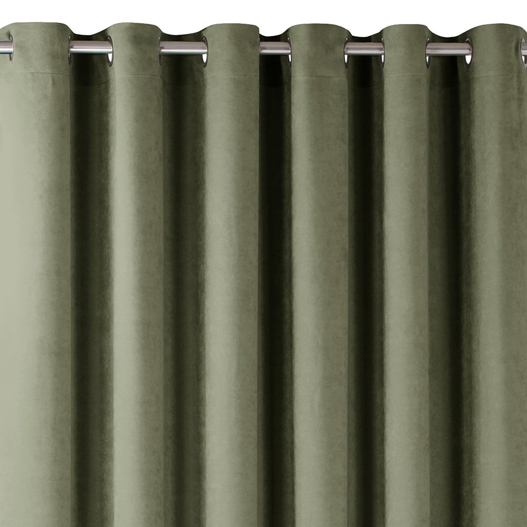 Zasłona MILANA kolor oliwkowy styl klasyczny srebrne przelotki metalowe srebrne szenila 140x300 homede - CURT/HOM/MILANA/CHENILL