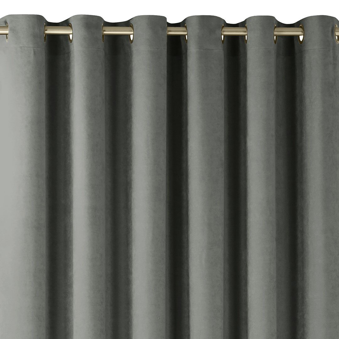 Zasłona MILANA kolor szary styl klasyczny złote przelotki metalowe złote szenila 140x270 homede - CURT/HOM/MILANA/CHENILLE/EYELE