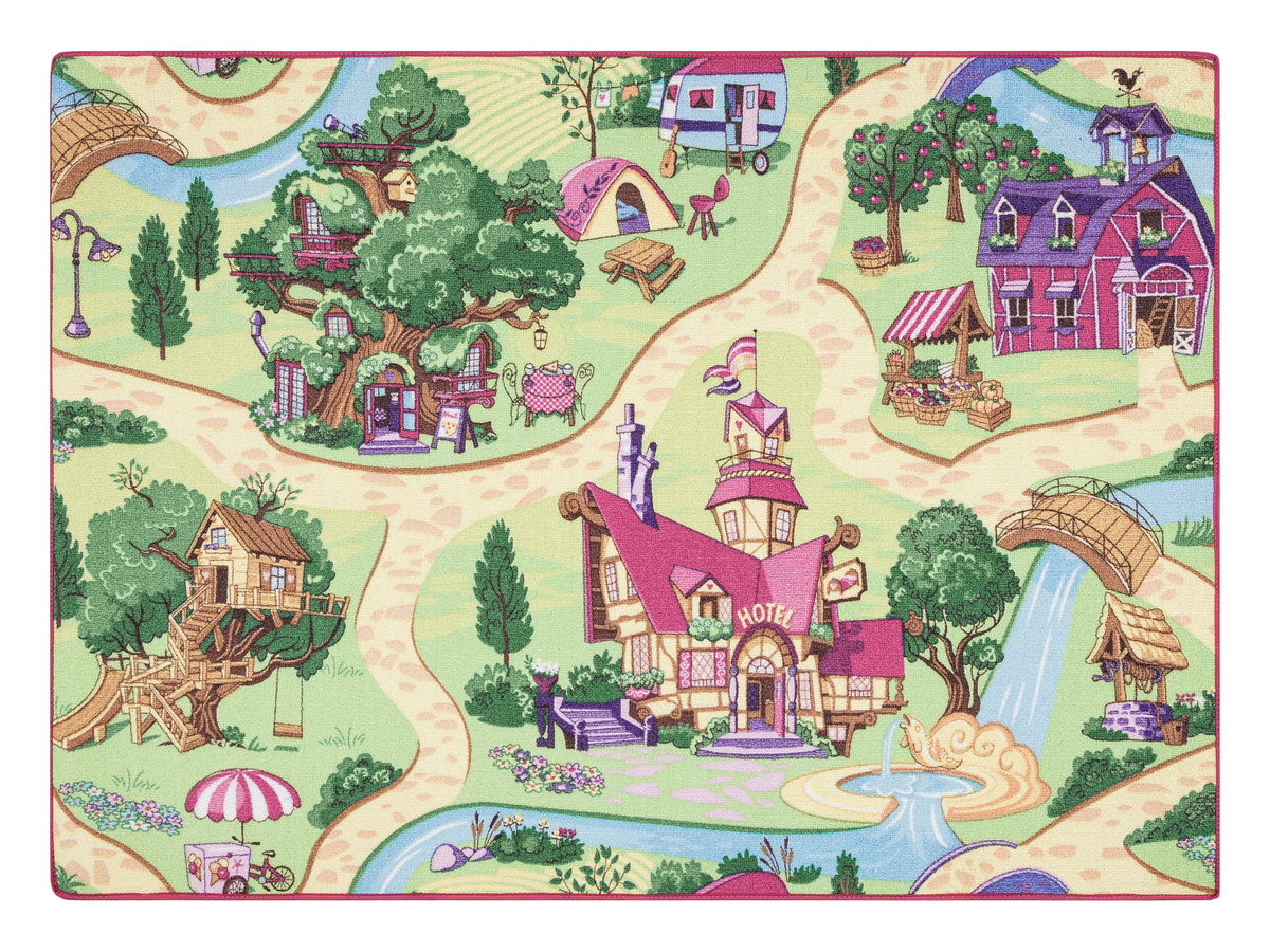 DYWAN REBEL ROADS Candy Town 27 dla dzieci antypoślizgowy - różowy / zielony , 140x200 cm