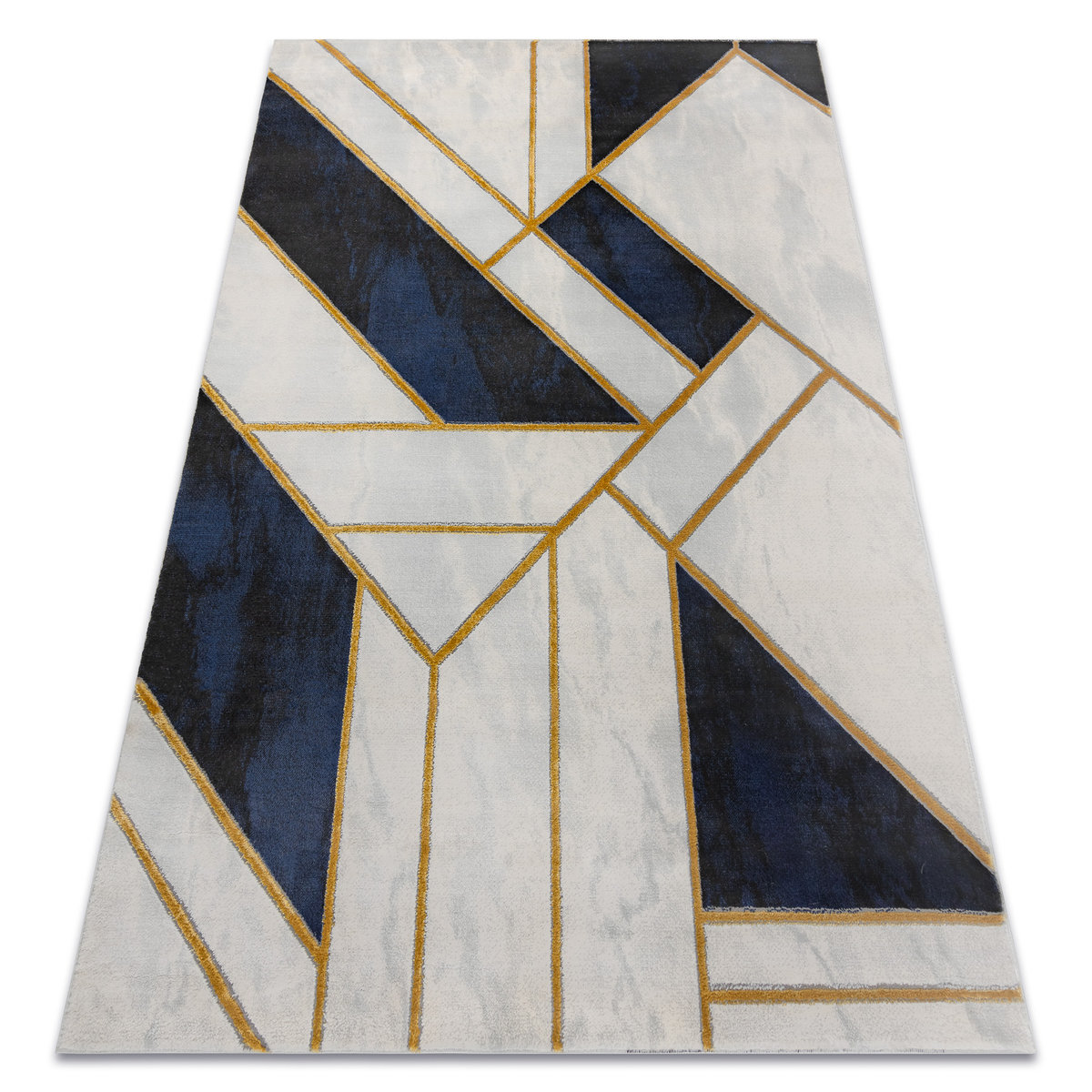 Dywan EMERALD ekskluzywny 1015 glamour, stylowy marmur, geometryczny granatowy / złoty, 160x220 cm