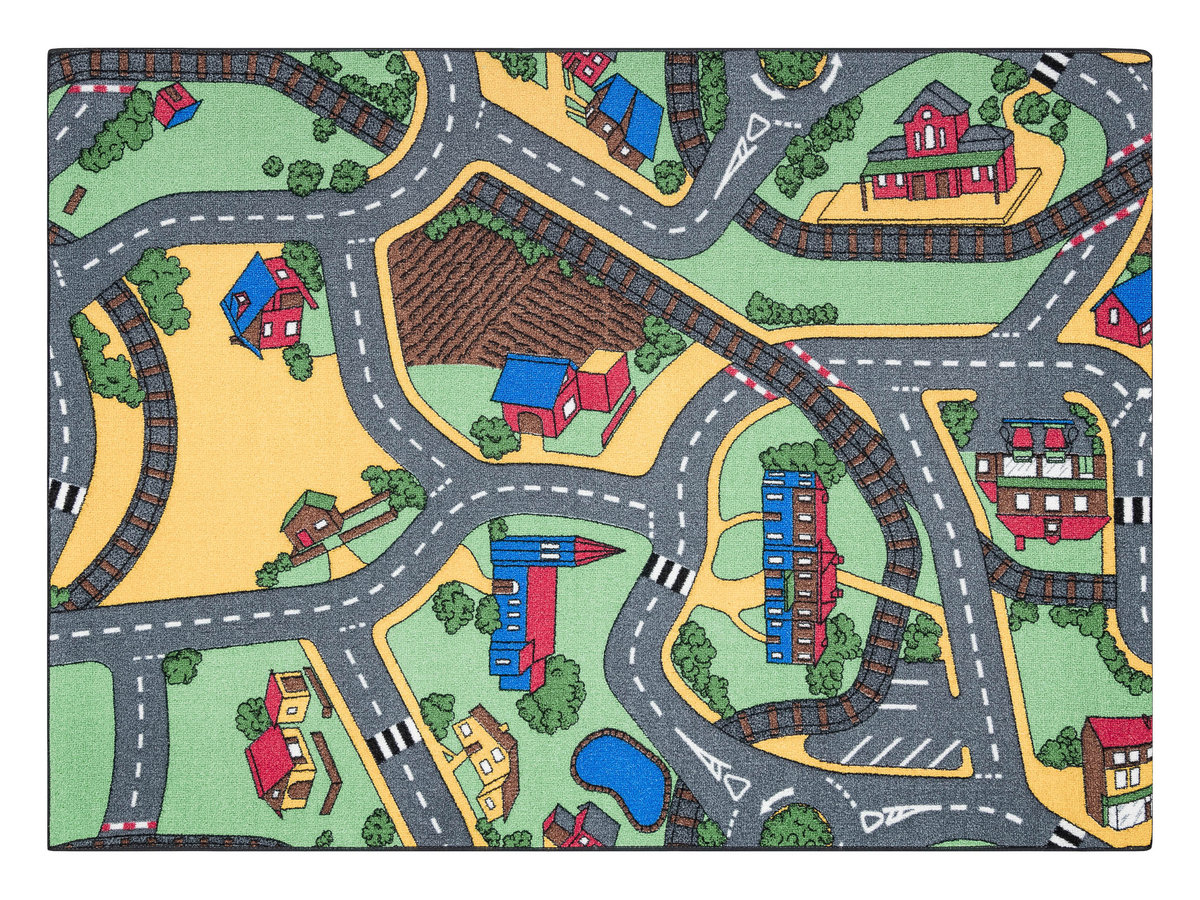 DYWAN REBEL ROADS Playtime 95 Miasteczko, dla dzieci antypoślizgowy - szary / zielony, 140x200 cm