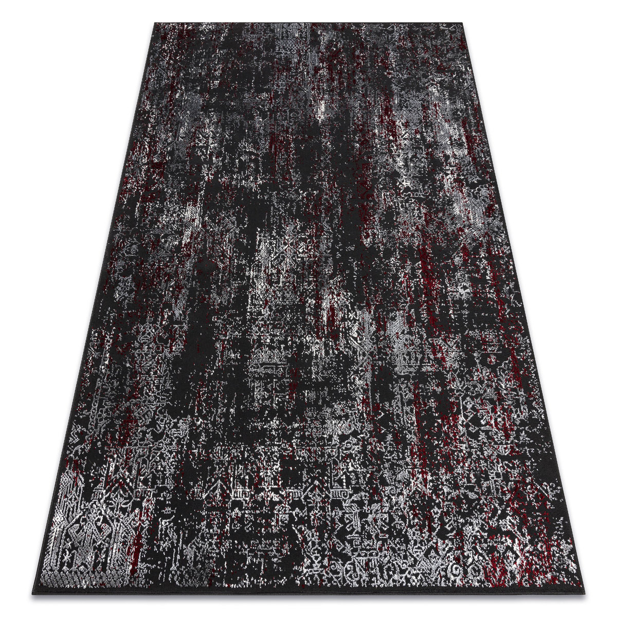 Dywan VINCI 1524 nowoczesny Ornament vintage przecierany - Strukturalny antracyt / czerwony, 80x150 cm