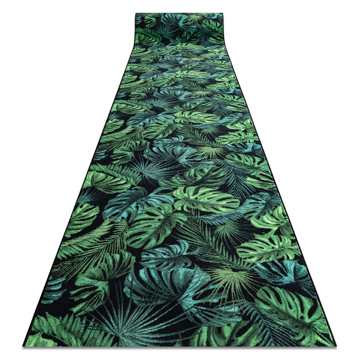 CHODNIK podgumowany MONSTERA Liście guma zielony 100 cm, 100x1150 cm