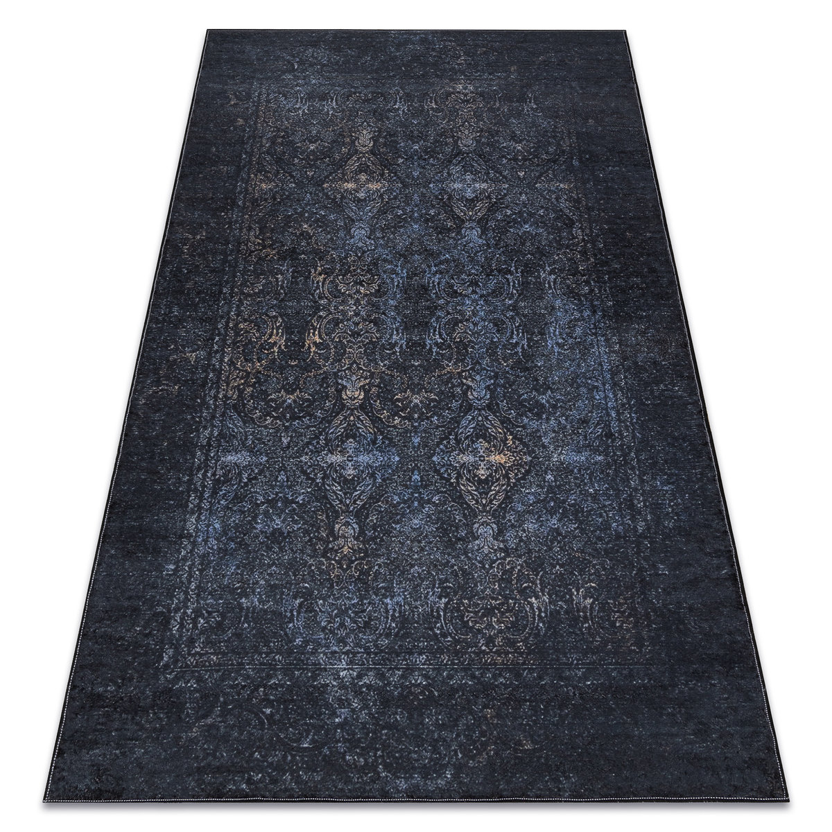 Dywan do prania ANDRE 1058 Ornament, vintage antypoślizgowy - czarny / niebieski, 160x220 cm