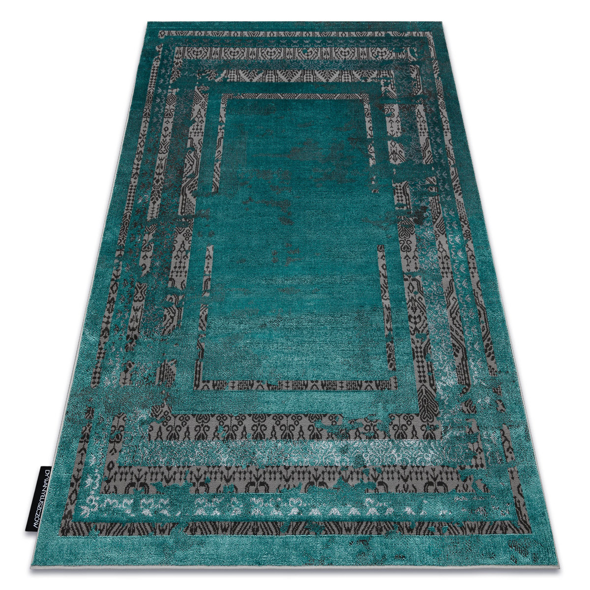 Dywan DE LUXE nowoczesny 1516 Ramka vintage przecierany - Strukturalny zielony / antracyt, 140x190 cm
