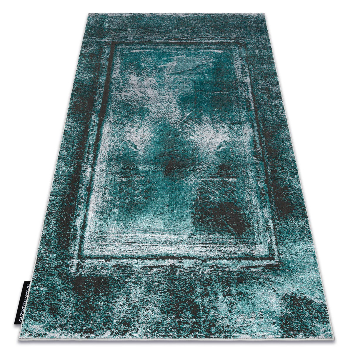 Dywan DE LUXE nowoczesny 634 Ramka vintage przecierany - Strukturalny zielony / antracyt, 120x170 cm
