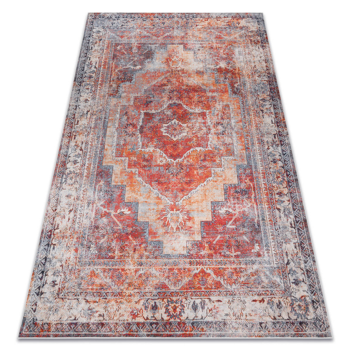 Dywan do prania ANDRE 1684 Ramka, vintage antypoślizgowy - czerwony, 160x220 cm